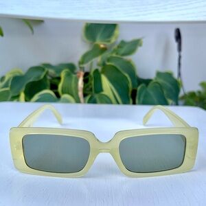 Mango Rectangular Retro Sunglasses in Light Green/ Lime/ Yellow